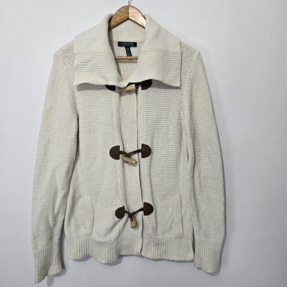Lauren Ralph Lauren Womens Knit Toggle Button Cardigan Sz M Equestrian Old Money
